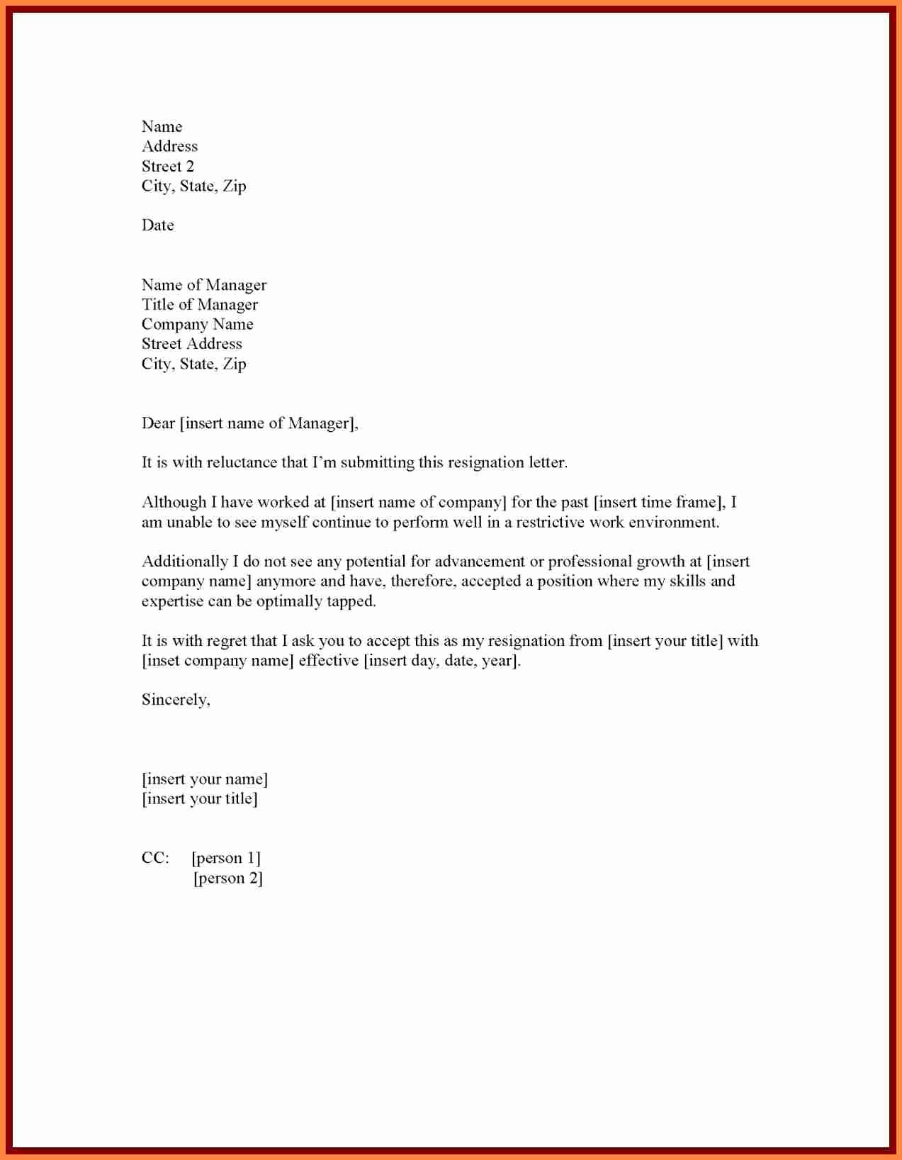 Formal Resign Letter Template Inspirational 5 formal Resignation Letter Sample 1 Month Notice