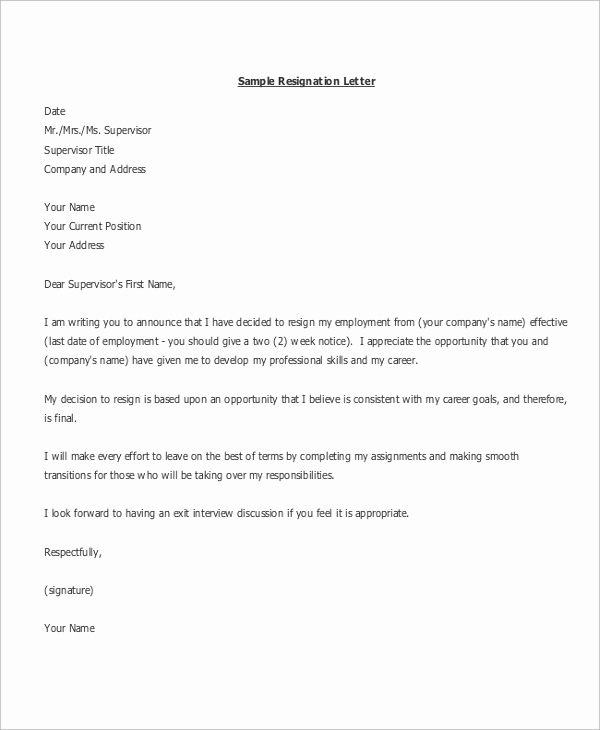 Formal Resign Letter Template Lovely formal Resignation Letter Sample 8 Examples In Word Pdf