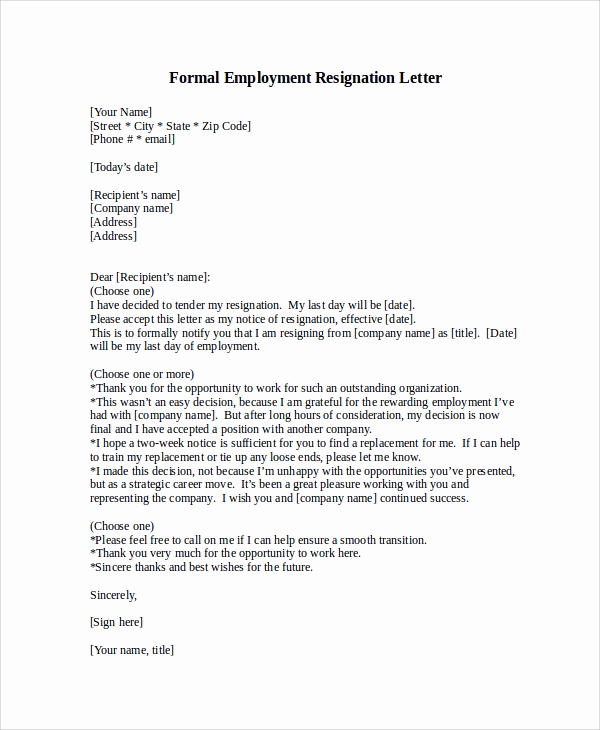 Formal Resign Letter Template Luxury formal Resignation Letter Sample 8 Examples In Word Pdf