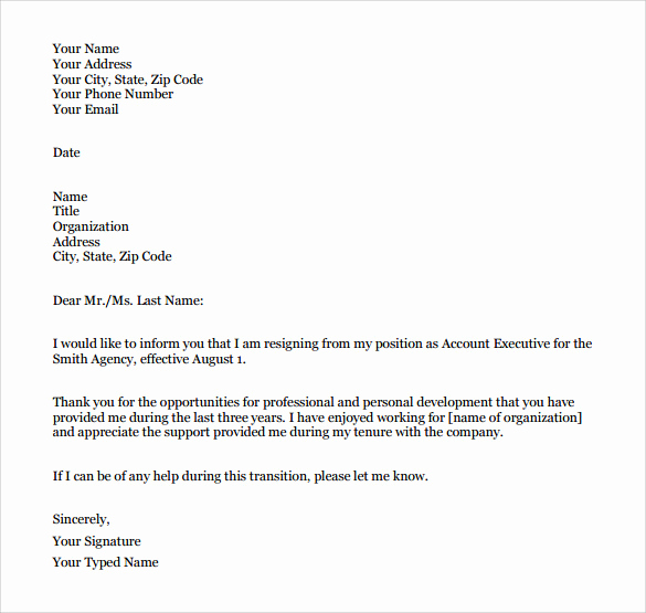 Formal Resign Letter Template New formal Resignation Letter 40 Download Free Documents In