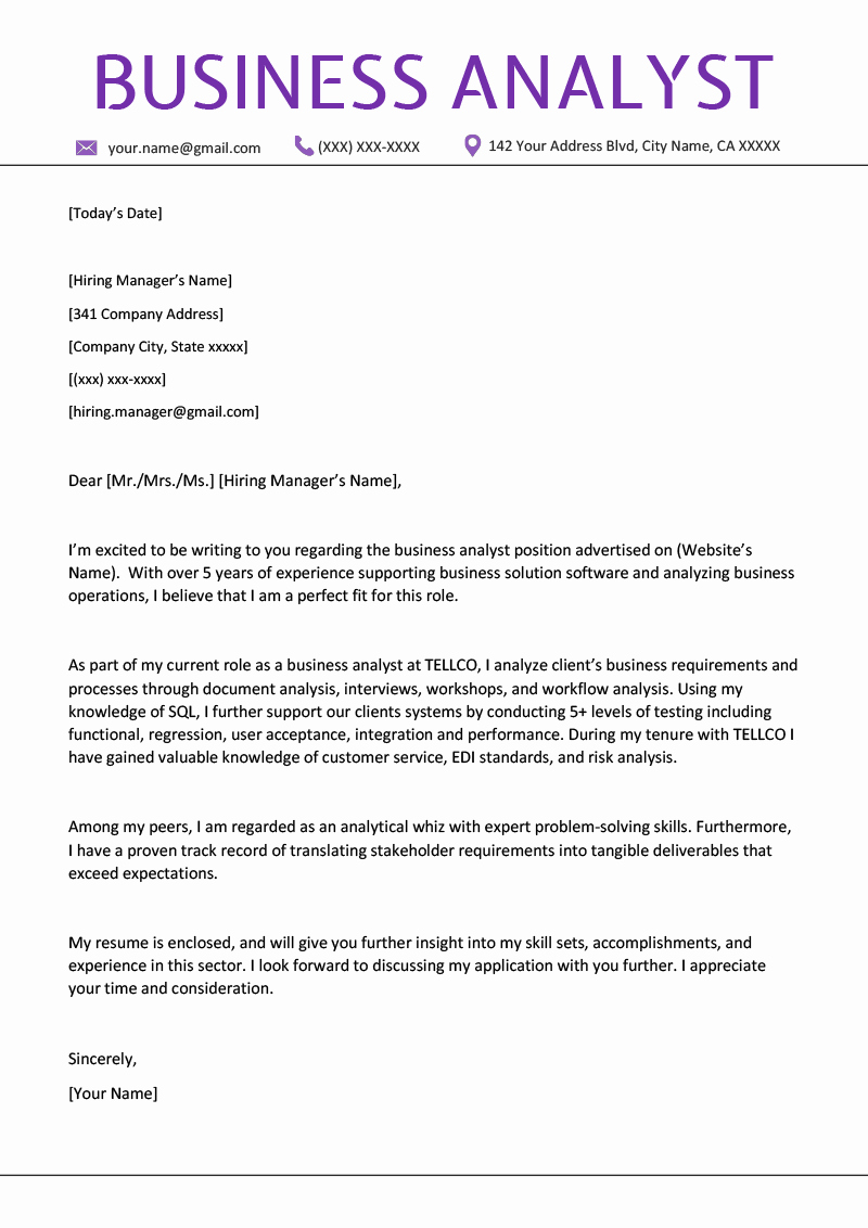 Format Of Business Letter Luxury Business Analyst Cover Letter Example &amp; Writing Tips