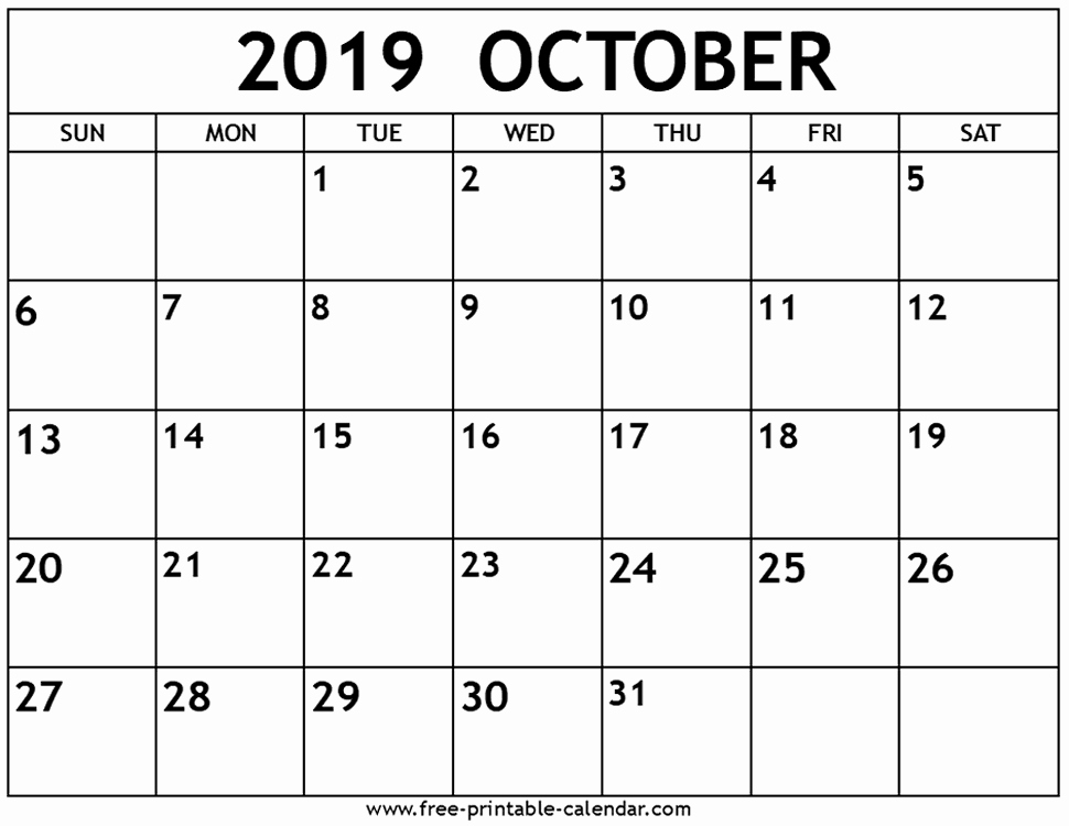 Free 2019 Calendar Template Beautiful October 2019 Calendar Free Printable Calendar