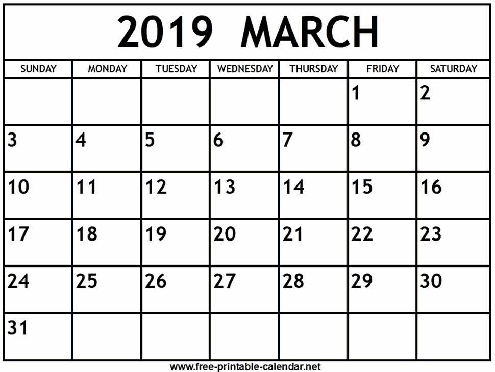 Free 2019 Calendar Template New March 2019 Calendar Print Calendar From Free Printable