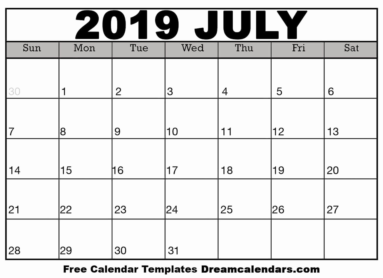 Free 2019 Calendar Template Unique Printable July 2019 Calendar
