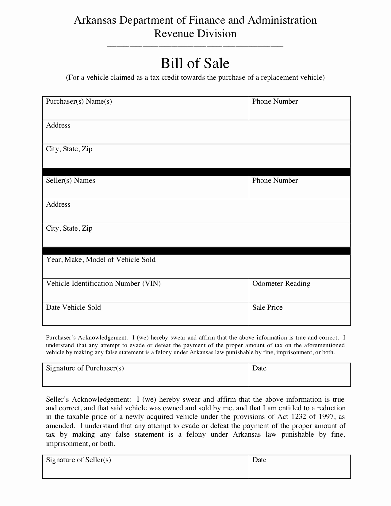 Free Auto Bill Of Sale Best Of Free Arkansas Bill Of Sale form Pdf Template