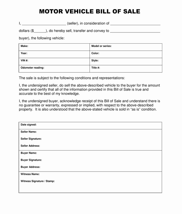 Free Auto Bill Of Sale Fresh Free Printable Vehicle Bill Of Sale Template form Generic