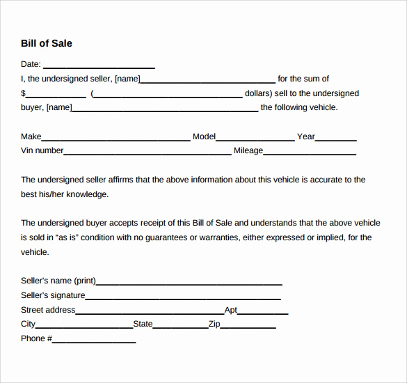 Free Bill Of Sale Pdf Fresh Sample Car Bill Of Sale Template 6 Free Documents In
