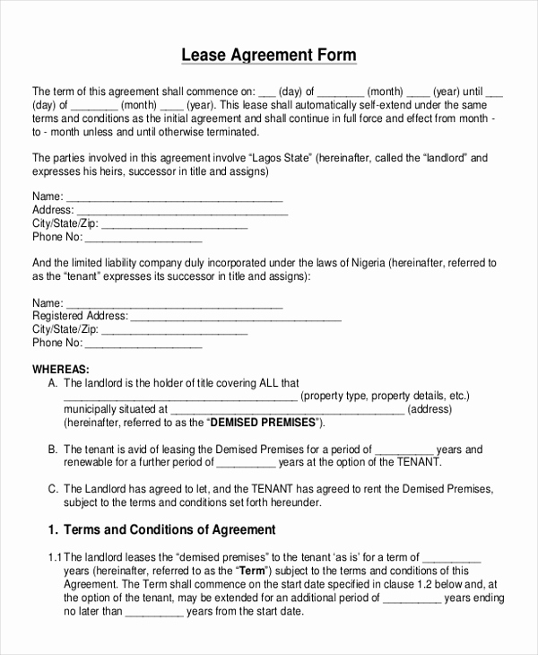 Free Blank Lease Agreement Awesome Sample Blank Lease Agreement form 10 Free Documents In