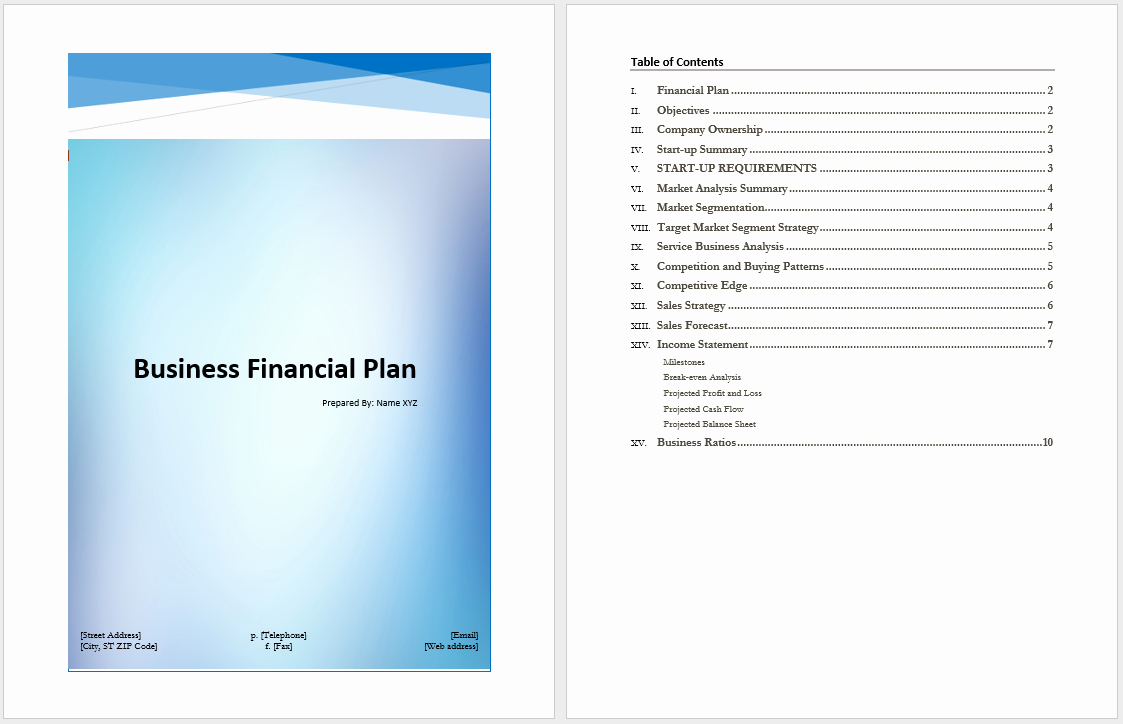 Free Business Plan Template Word Fresh Business Financial Plan Template – Microsoft Word Templates