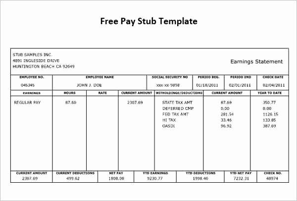 Free Check Stub Template Unique 62 Free Pay Stub Templates Downloads Word Excel Pdf Doc
