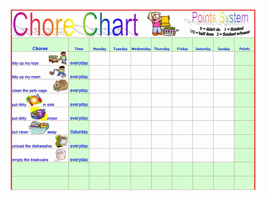 Free Chore Chart Template Awesome 43 Free Chore Chart Templates for Kids Template Lab