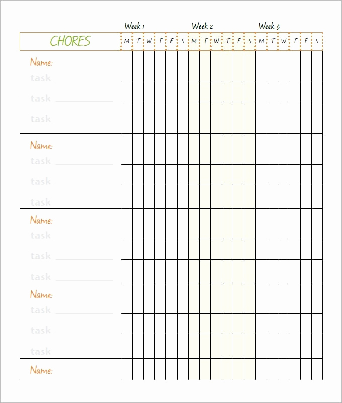 Free Chore Chart Template Awesome Weekly Chore Checklist Template