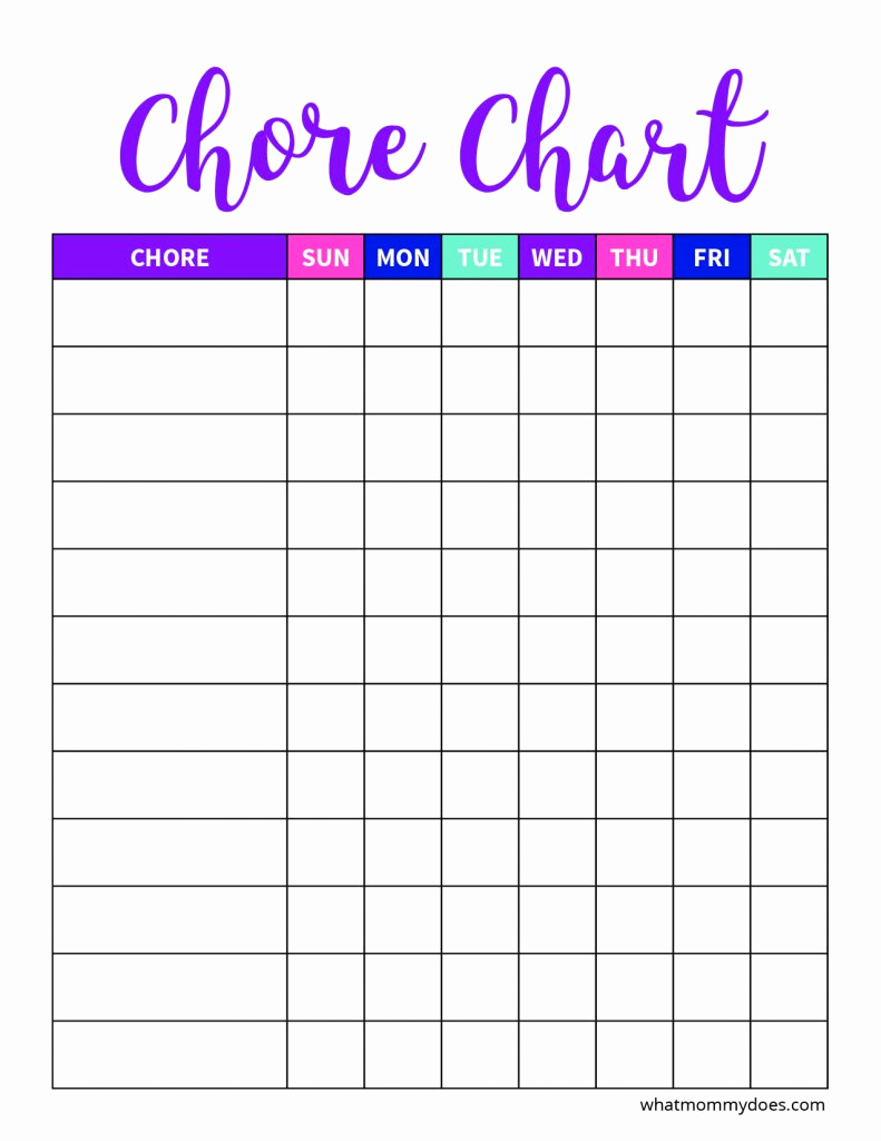 Free Chore Chart Template Fresh Free Blank Printable Weekly Chore Chart Template for Kids