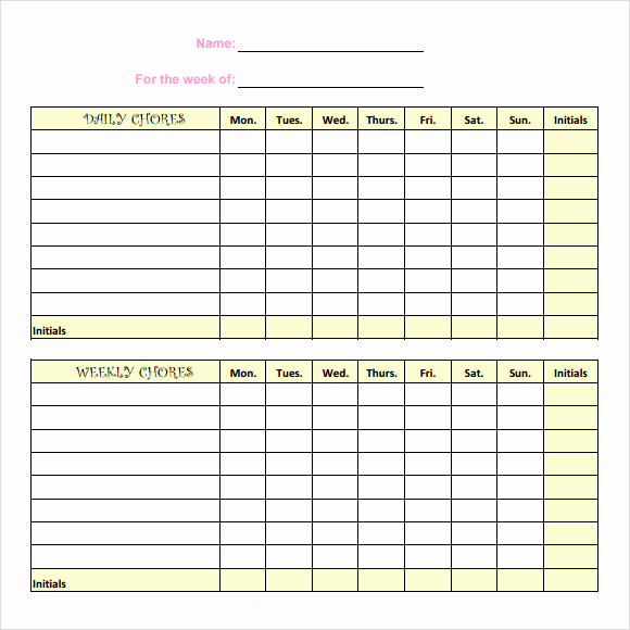 Free Chore Chart Template New Sample Kids Chore Chart Template 8 Free Documents In