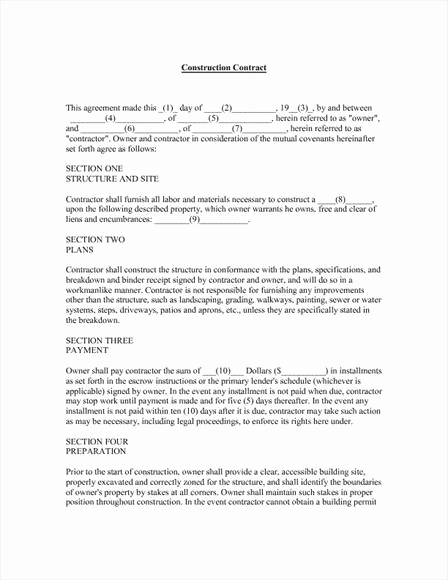 Free Contractor Agreement Template Elegant Construction Contract Template