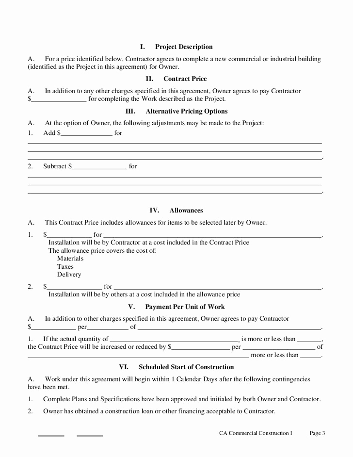Free Contractor Agreement Template Elegant Printable Sample Construction Contract Template form