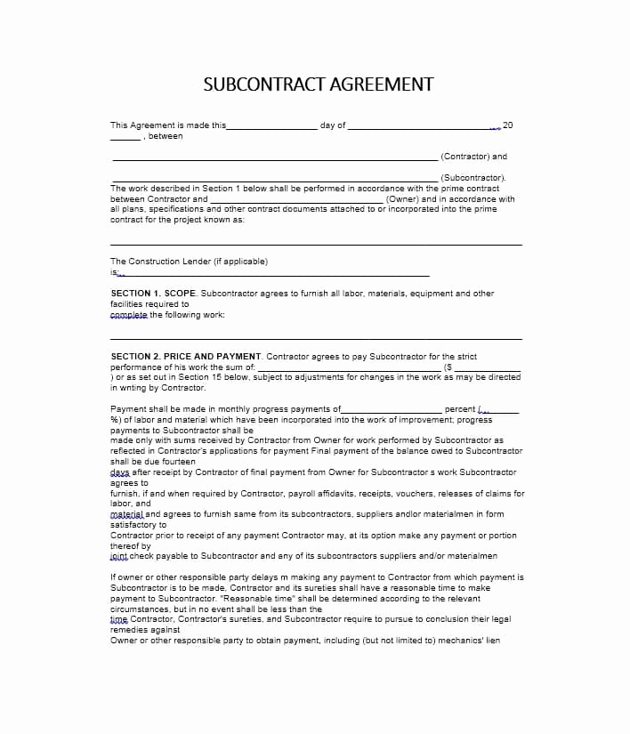 Free Contractor Agreement Template Inspirational Need A Subcontractor Agreement 39 Free Templates Here