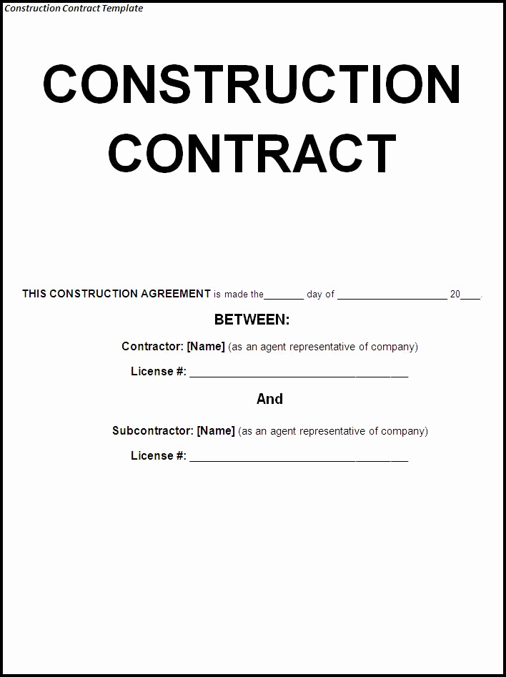 Free Contractor Agreement Template Unique Construction Contract Template