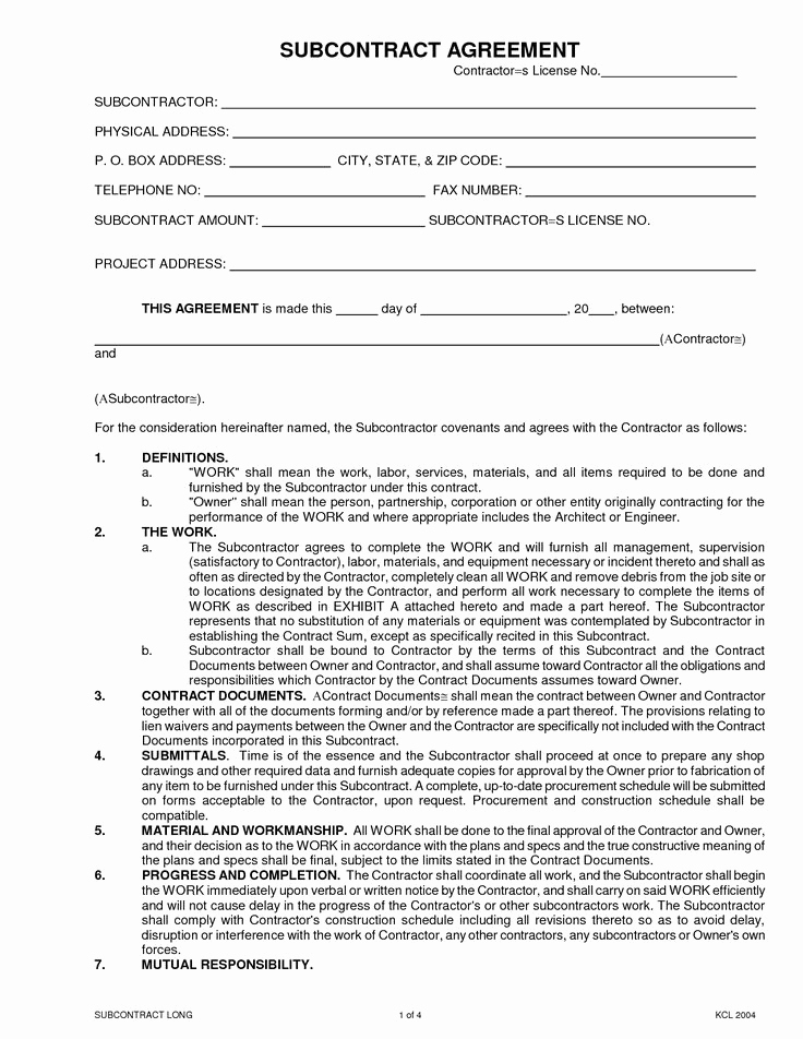 Free Contractor Agreement Template Unique Search Results Sub Subcontractor Agreement