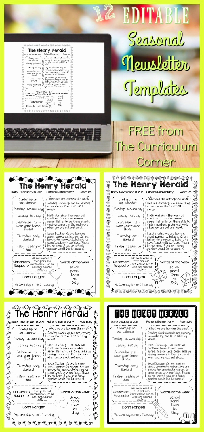 Free Editable Newsletter Templates Awesome Editable Seasonal Newsletter Templates the Curriculum