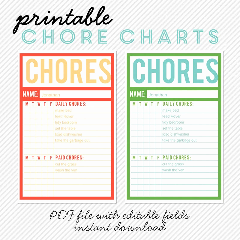 Free Editable Printable Chore Charts Beautiful Printable Chore Charts Editable Pdf