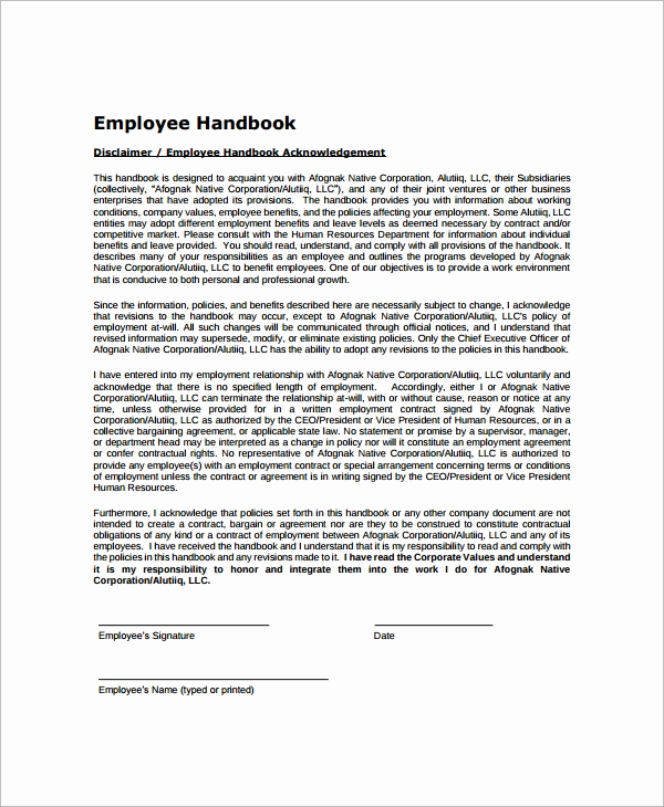 Free Employee Handbook Template Beautiful Sample Employee Handbook 9 Documents In Pdf