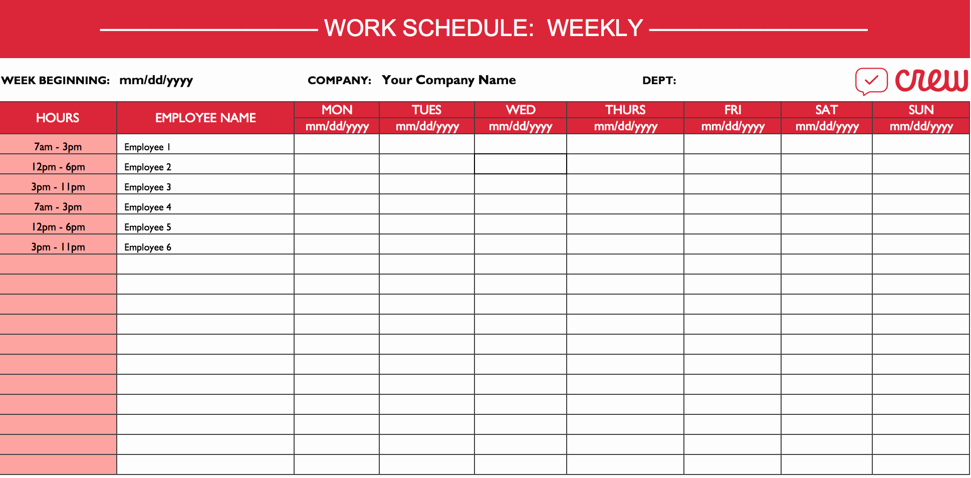 Free Employee Schedule Template Elegant Weekly Work Schedule Template I Crew