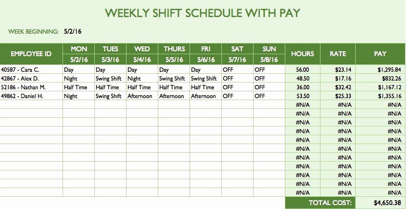 Free Employee Schedule Template Inspirational Free Work Schedule Templates for Word and Excel