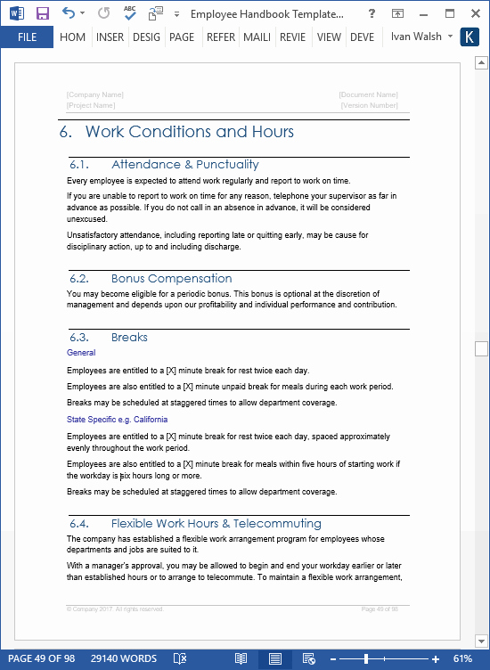Free Employees Handbook Template New Employee Handbook Template Ms Word – 140 Sample topics