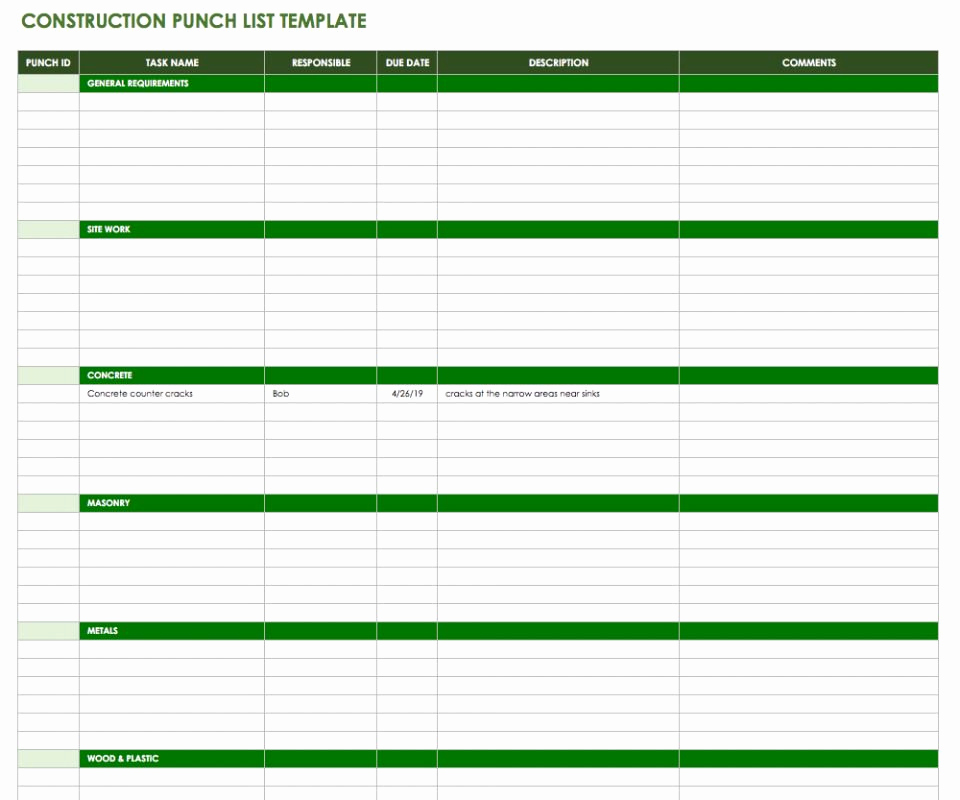Free Excel Construction Templates Elegant Free Punch List Templates