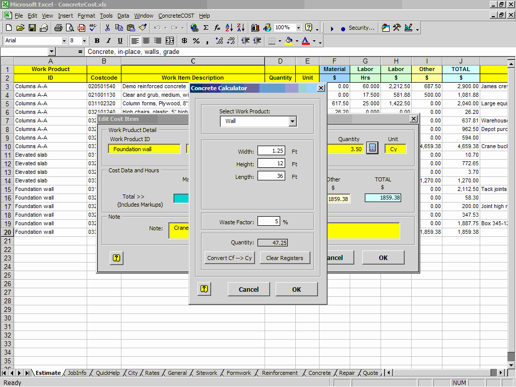 Free Excel Construction Templates New Concretecost Estimator for Excelconstruction Fice Line