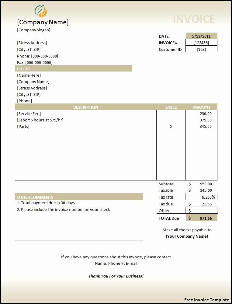 Free Excel Invoice Template Fresh Invoice Templates