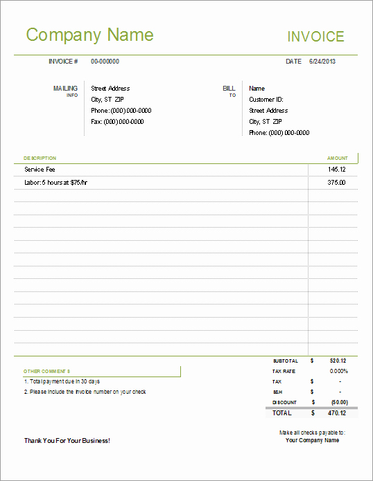Free Excel Invoice Template Fresh Simple Invoice Template for Excel Free