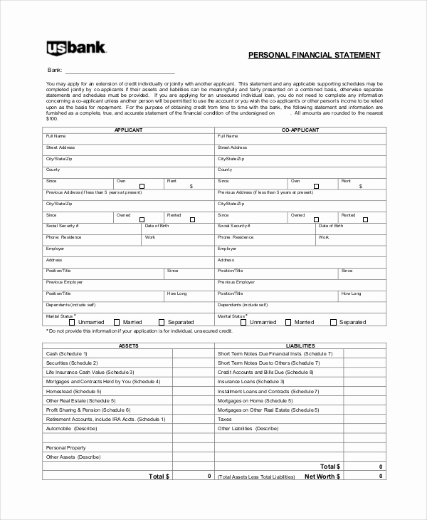 Free Financial Statement Template Inspirational Personal Financial Statement form 7 Free Pdf Word