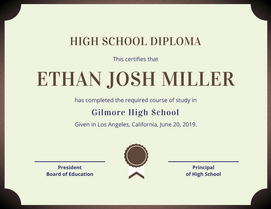 Free High School Diploma Templates New High School Diploma Certificate Templates Canva