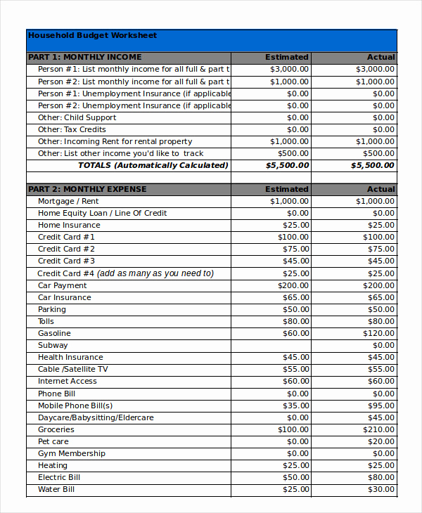 Free Household Budget Template Awesome Household Bud Template 12 Free Sample Example