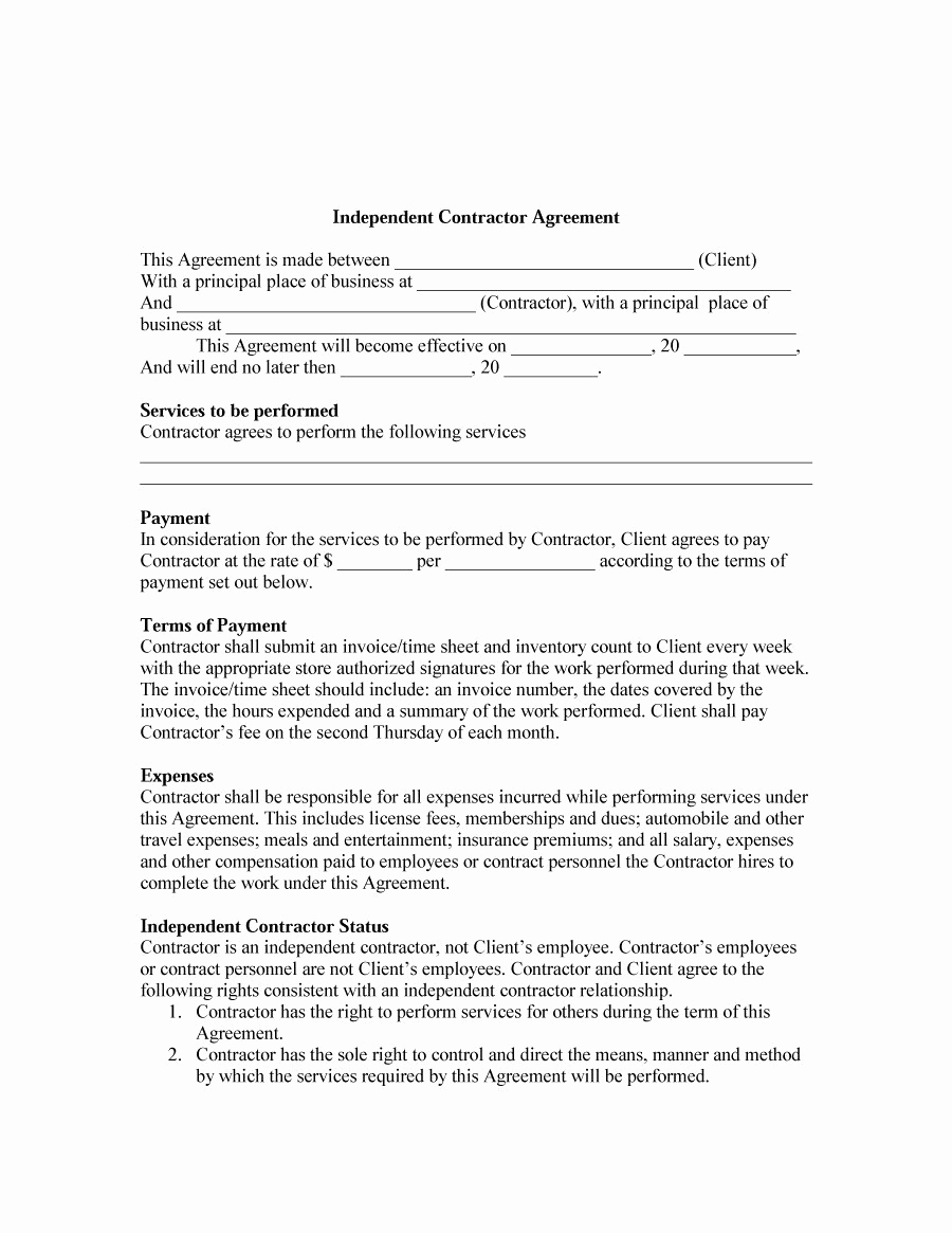 Free Independent Contractor Agreement Elegant 50 Free Independent Contractor Agreement forms &amp; Templates