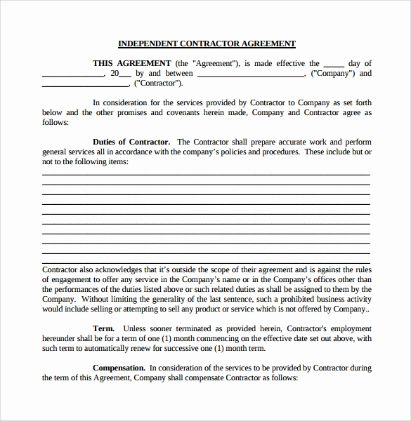 Free Independent Contractor Agreement New Sample Independent Contractor Agreement 22 Documents