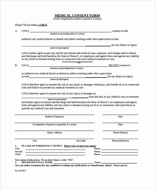 Free Medical Consent form Beautiful 45 Medical Consent forms 100 Free Printable Templates