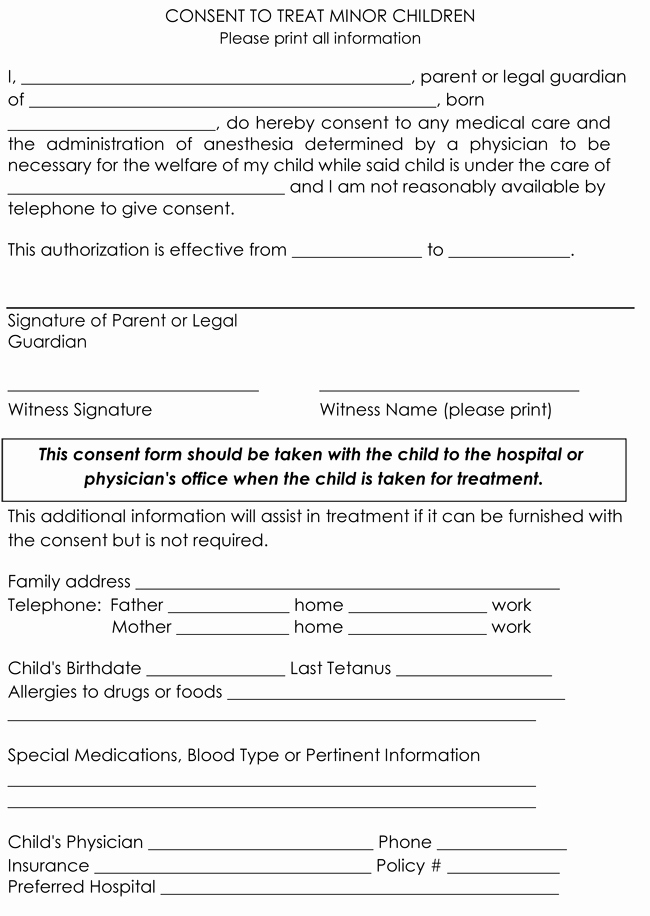 Free Medical Consent form Beautiful Child Medical Consent form Templates 6 Samples for Word