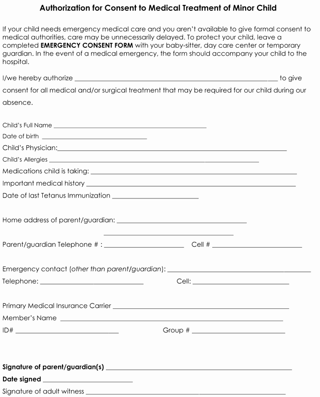 Free Medical Consent form Lovely Child Medical Consent form Templates 6 Samples for Word
