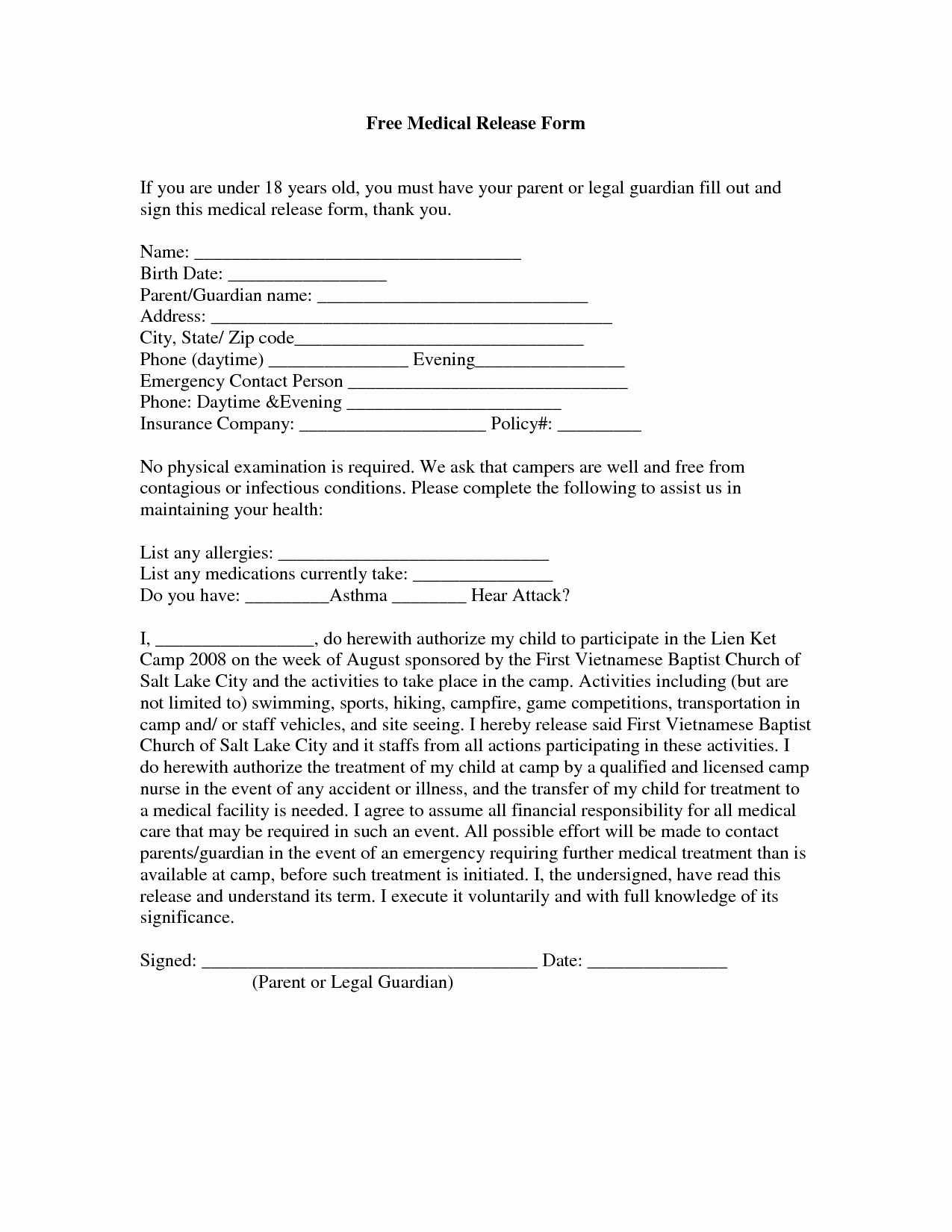 Free Medical Release form Elegant Template Printable Gallery Category Page 20