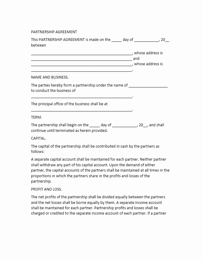 Free Partnership Agreement form Best Of 40 Free Partnership Agreement Templates Business General