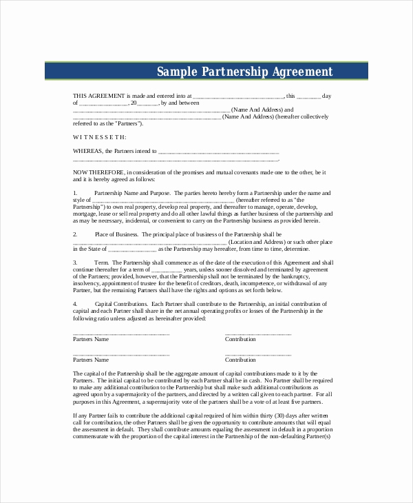 Free Partnership Agreement Template Inspirational Business Partnership Agreement 8 Free Pdf Word