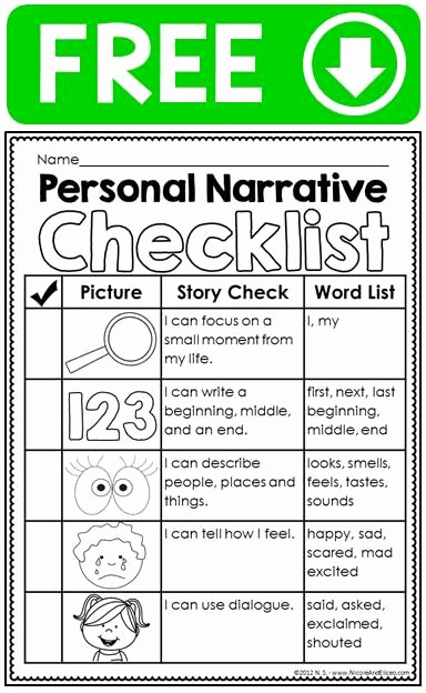 Free Personal Narrative Essay Beautiful Free Personal Narrative Ideas Chart Writing Checklist