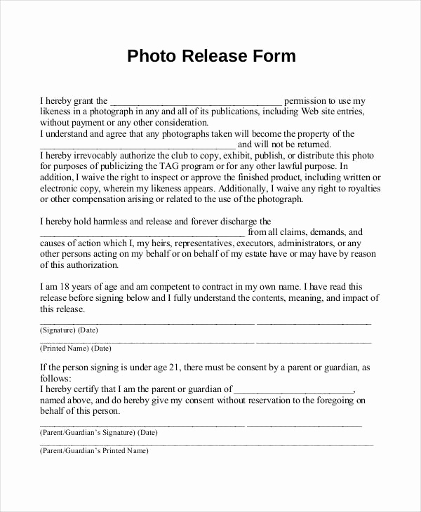 Free Photo Release form Inspirational Release form Template 9 Free Pdf Documents