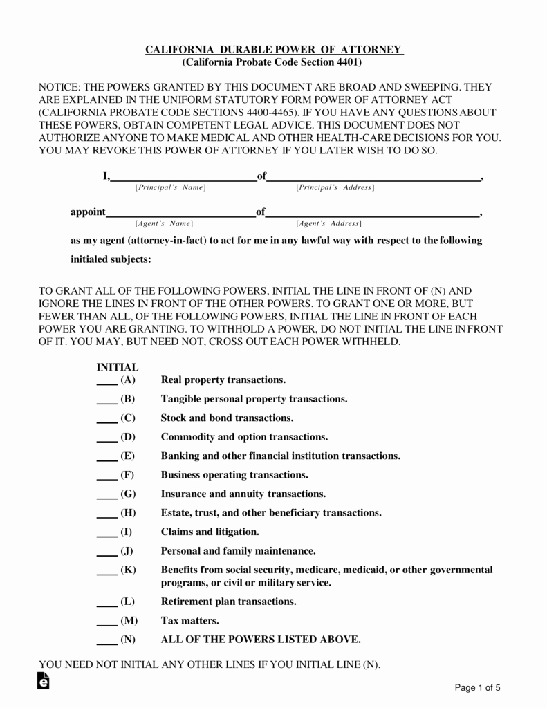 Free Power Of attorney forms Luxury Free California Power Of attorney forms Pdf