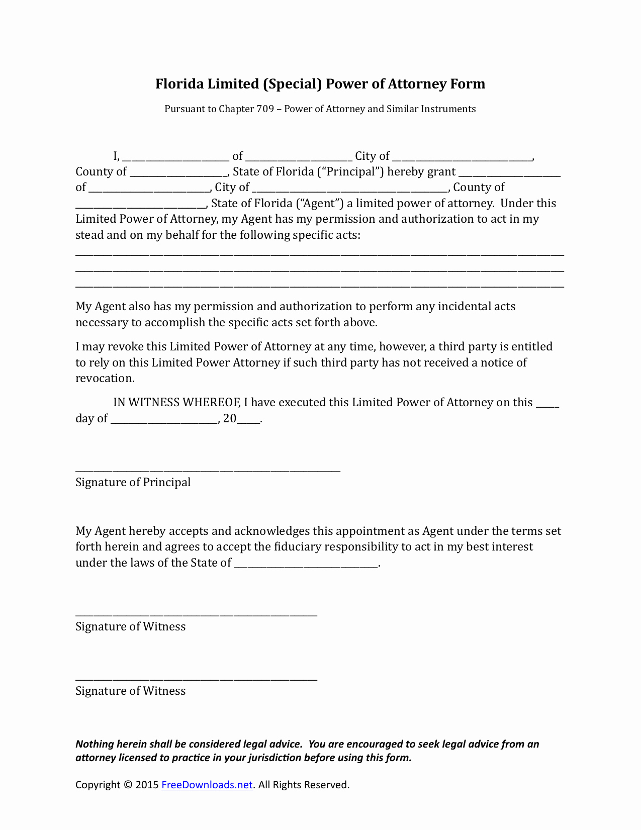 Free Power Of attorney New Download Florida Special Limited Power Of attorney form