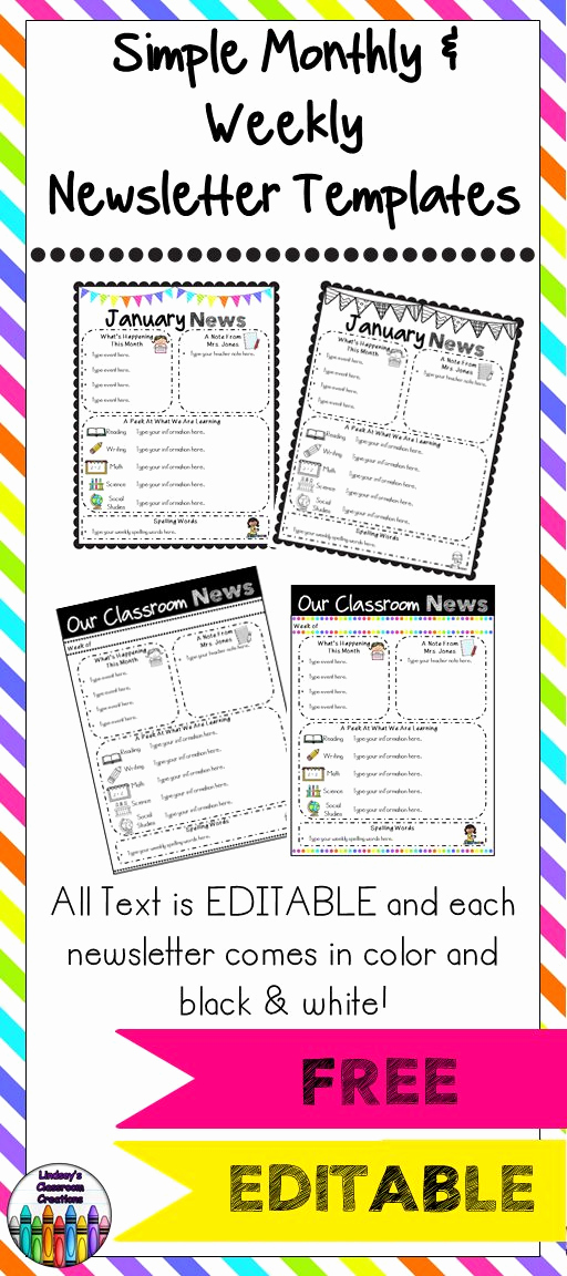Free Preschool Newsletter Templates Lovely Editable Classroom Newsletter Templates Color &amp; Black