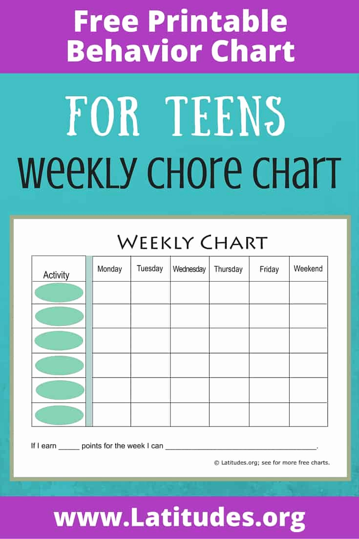 Free Printable Behavior Charts Elegant Free Weekly Behavior Chart for Teenagers